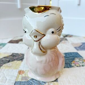 Vintage Shawnee Pottery Pink Gold Bird Owl Chick Pitcher Creamer